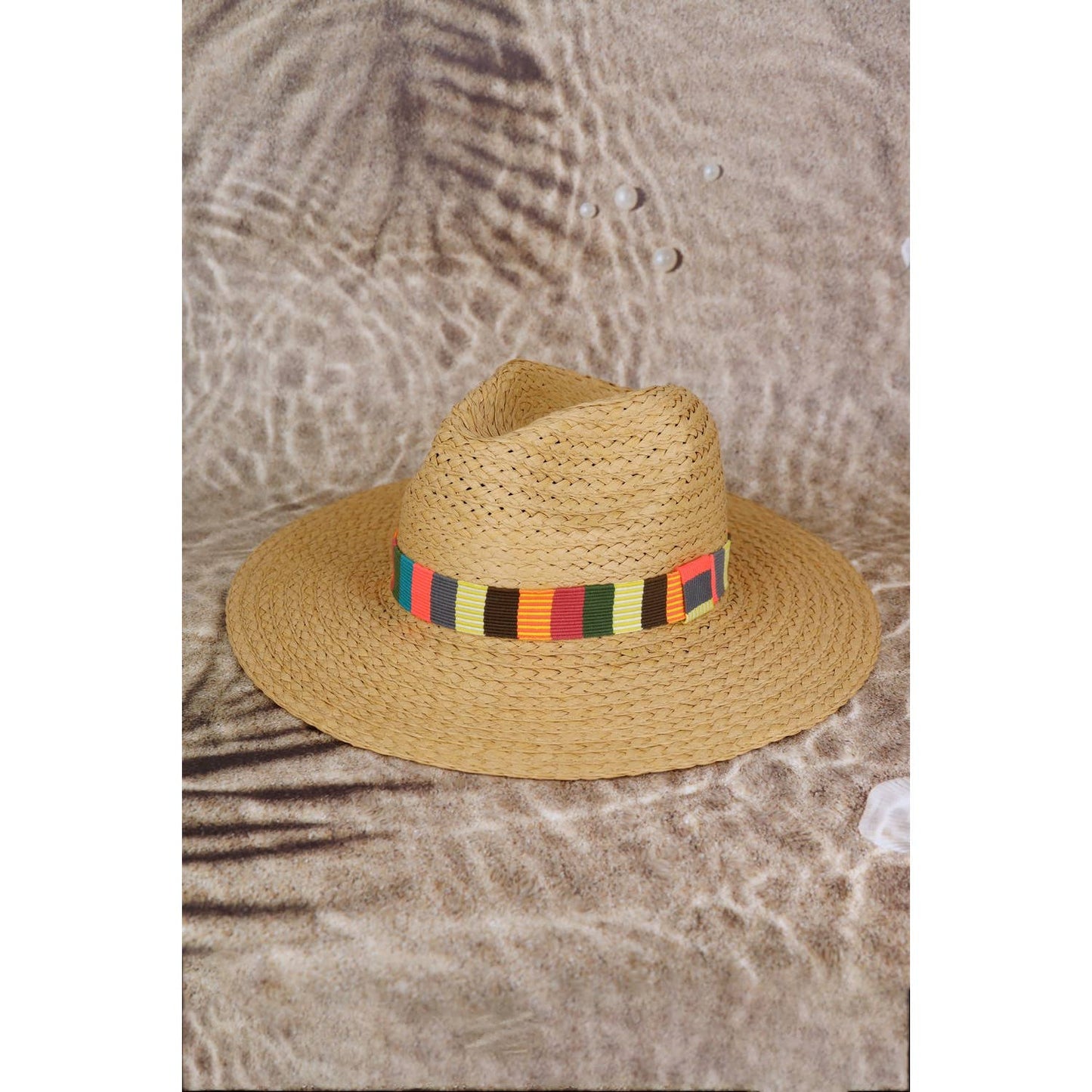 Multi Color Stripe Band Straw Hat: Black