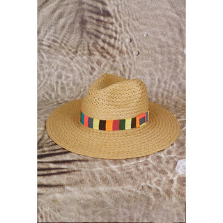Multi Color Stripe Band Straw Hat: Taupe