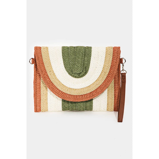 Rainbow Straw Braid Envelope Bag: Olive