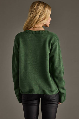 Merry Sweater: Hunter Green/White