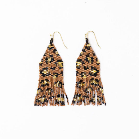 Delilah Cheetah Print Beaded Fringe Earrings