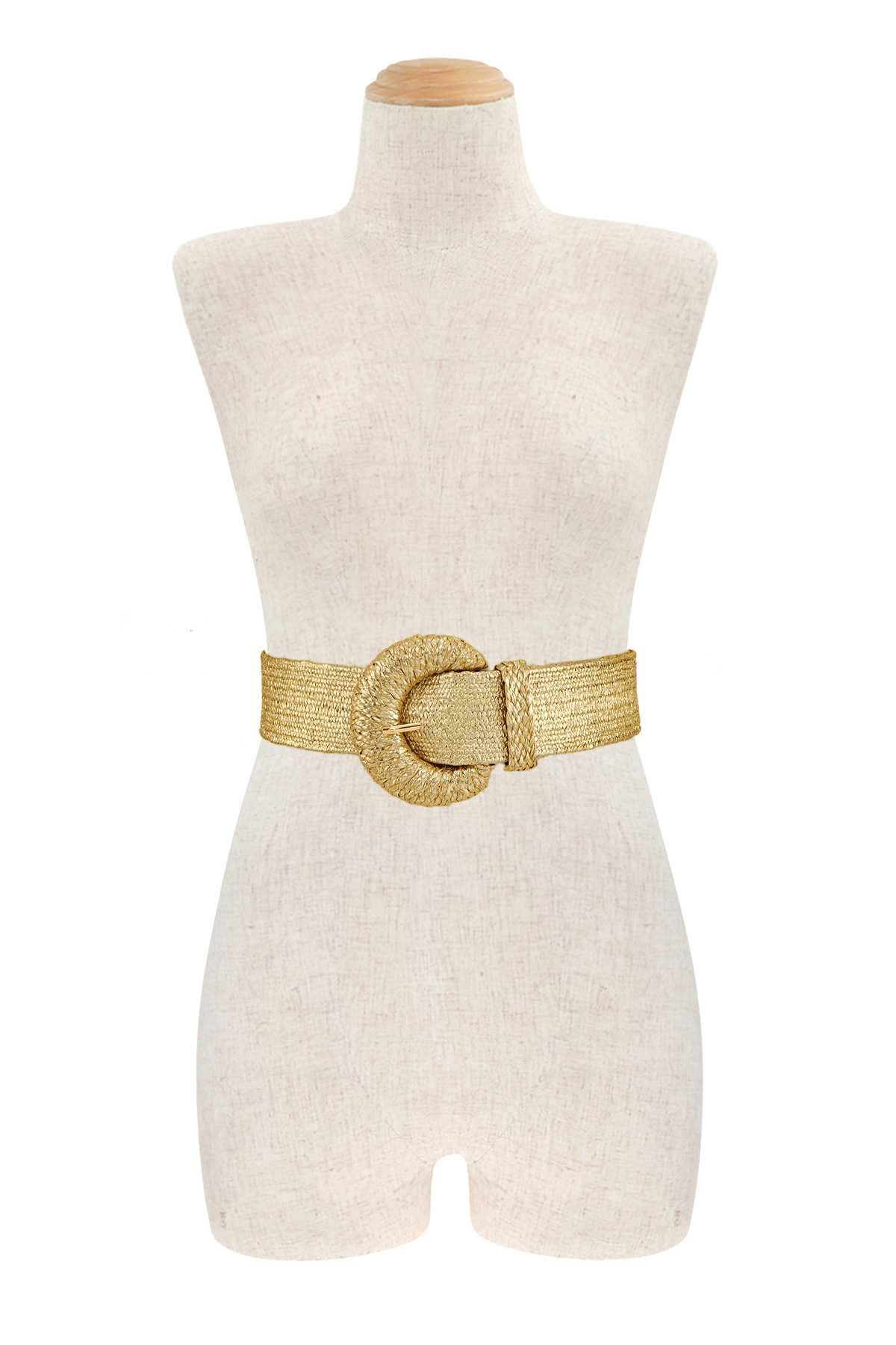 HALF CIRCLE BUCKLE METALLIC STRAW BELT: Gold