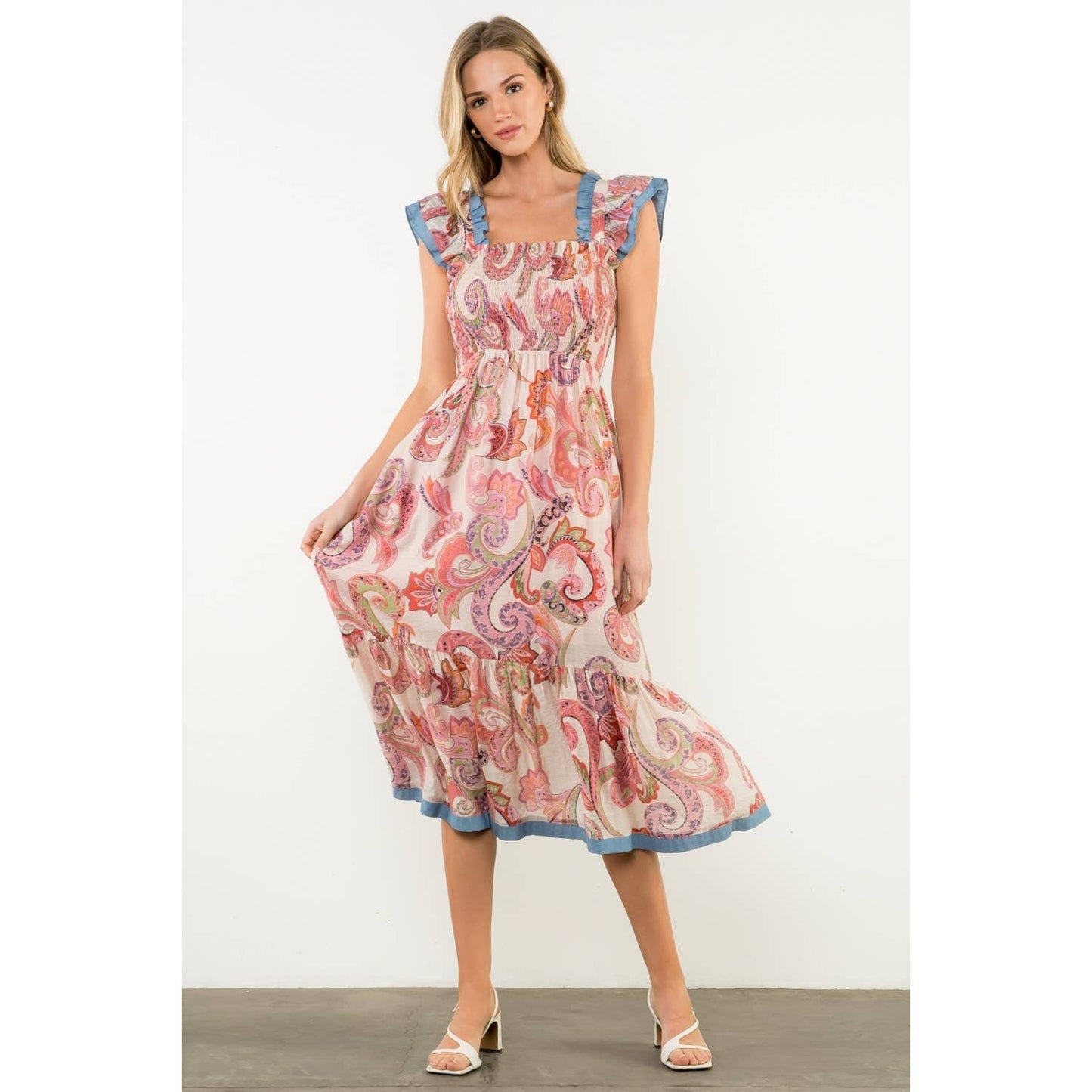 Luna Smocked Flutter Sleeve Paisley Print Maxi Dress