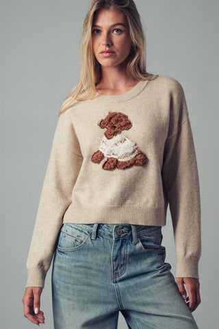 Whimsical Puppy Applique Knit Sweater: NAVY / S/M-3:M/L-3