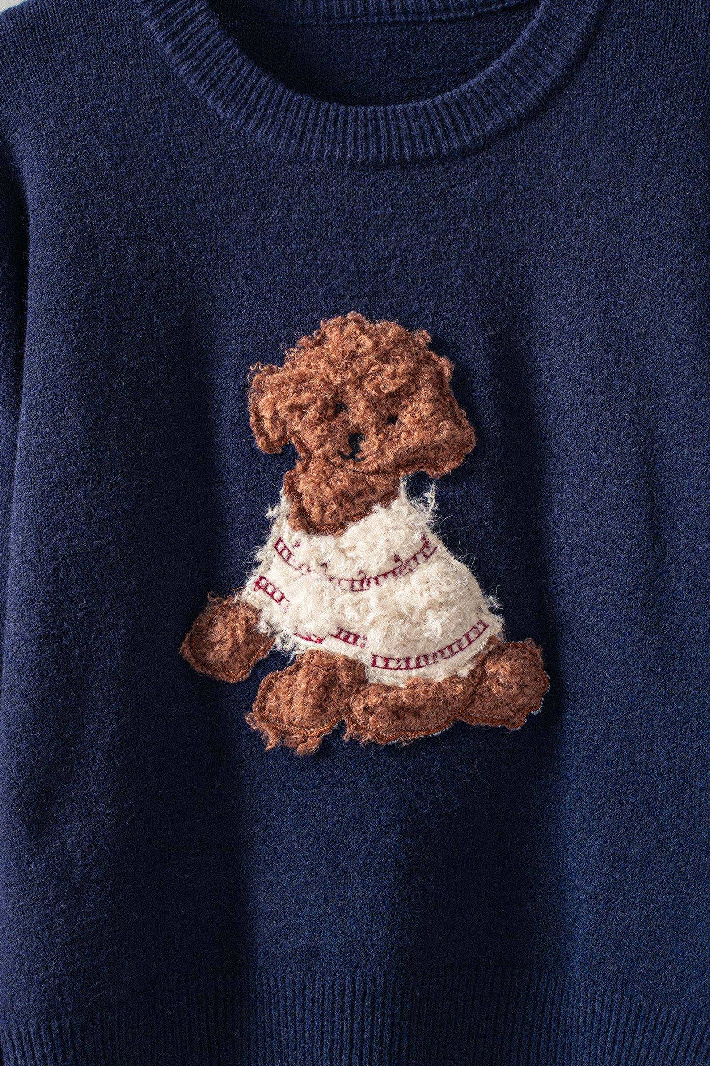 Whimsical Puppy Applique Knit Sweater: NAVY / S/M-3:M/L-3