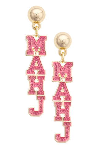 MAHJ Varsity Outline Earrings in Fuchsia