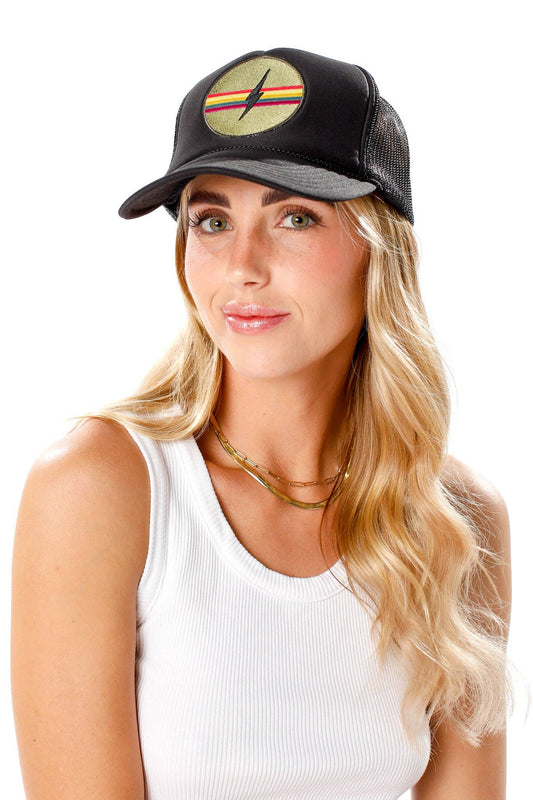 Electric Rainbow Trucker Hat: Black