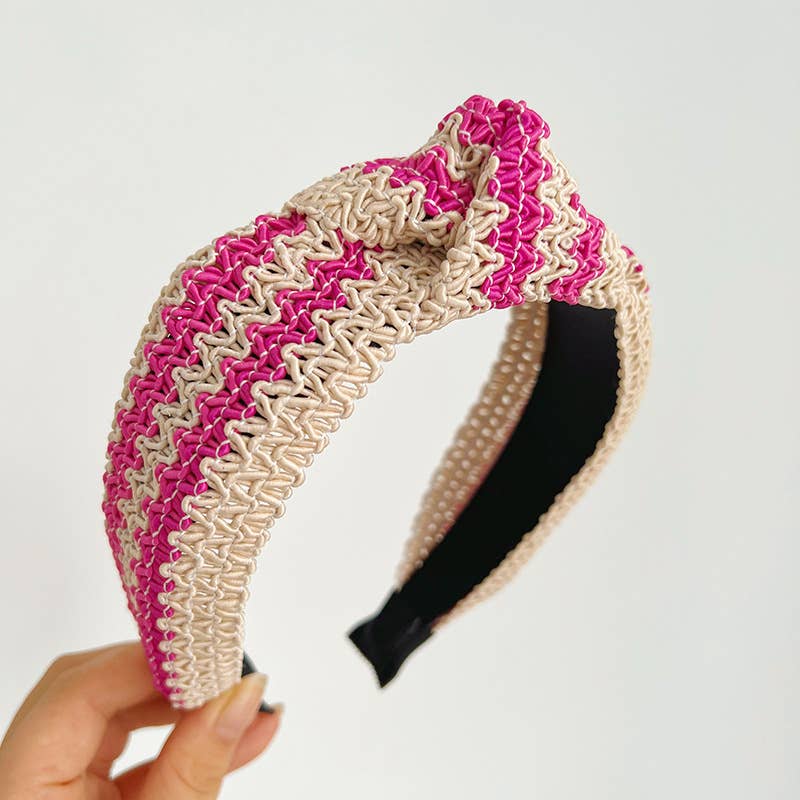 Two Tone Woven Straw Wide Knot Headband