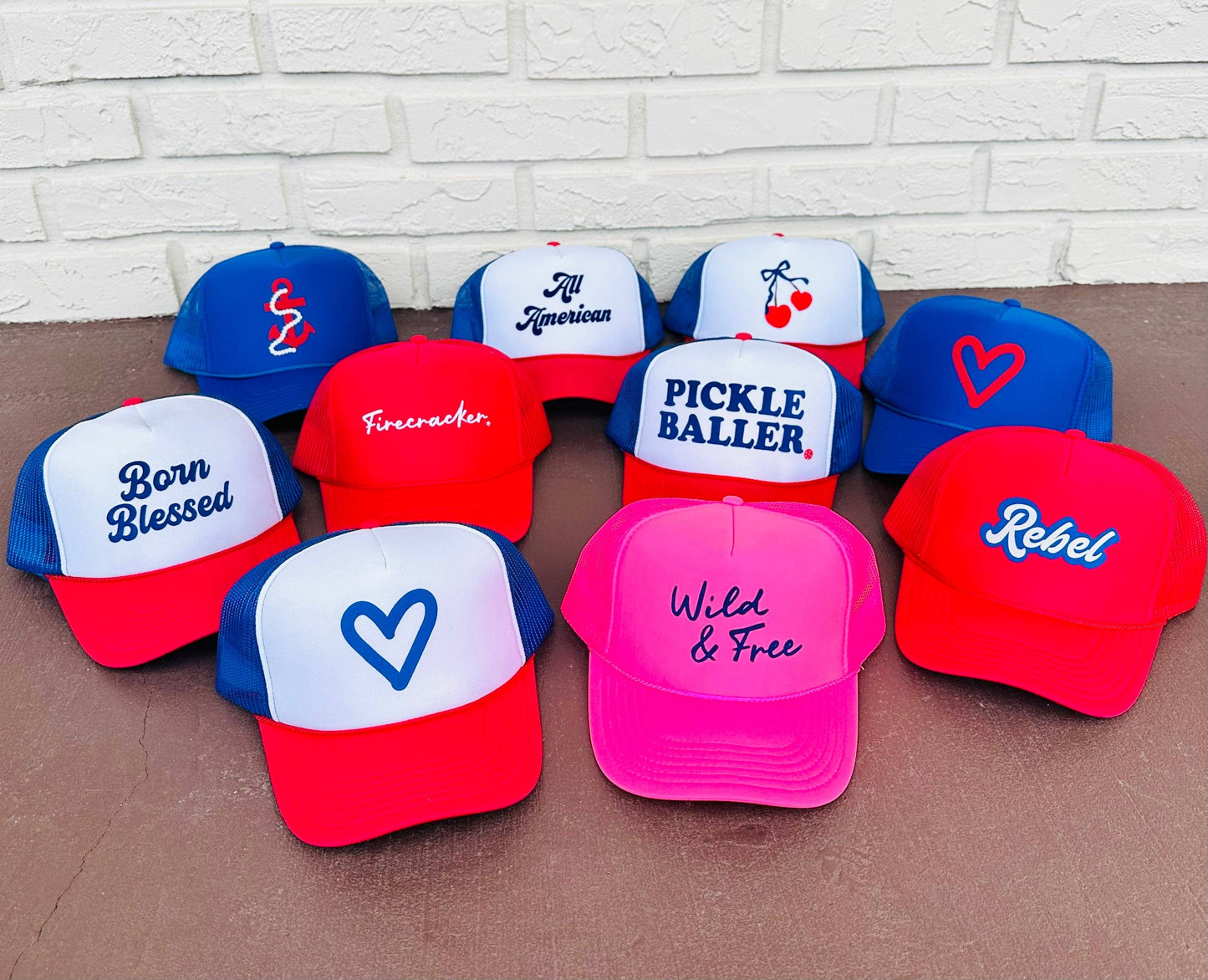 Heart Trucker Hat- Blue/Red
