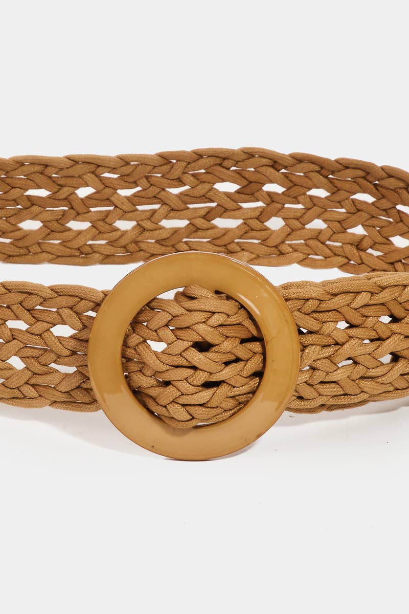 Round Buckle Braided Belt: Coral