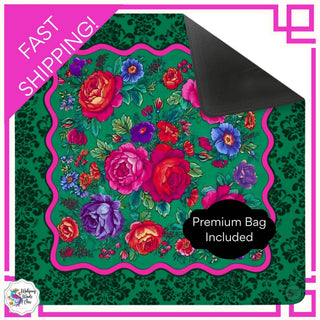 Emerald Bliss Floral Neoprene Mahjong Table Mat Co
