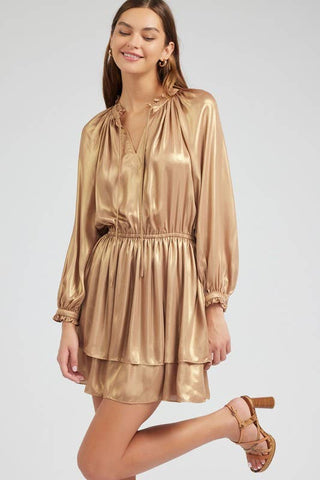 Gold Mini Dress W/ruffle Detail: Gold / L