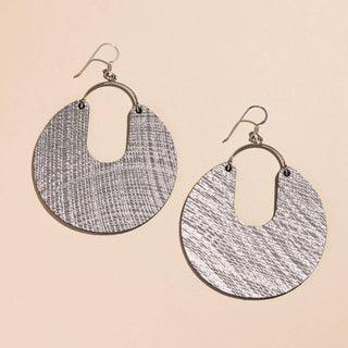 Gray Metallic Lattice Leo Leather Statement Hoop Earrings