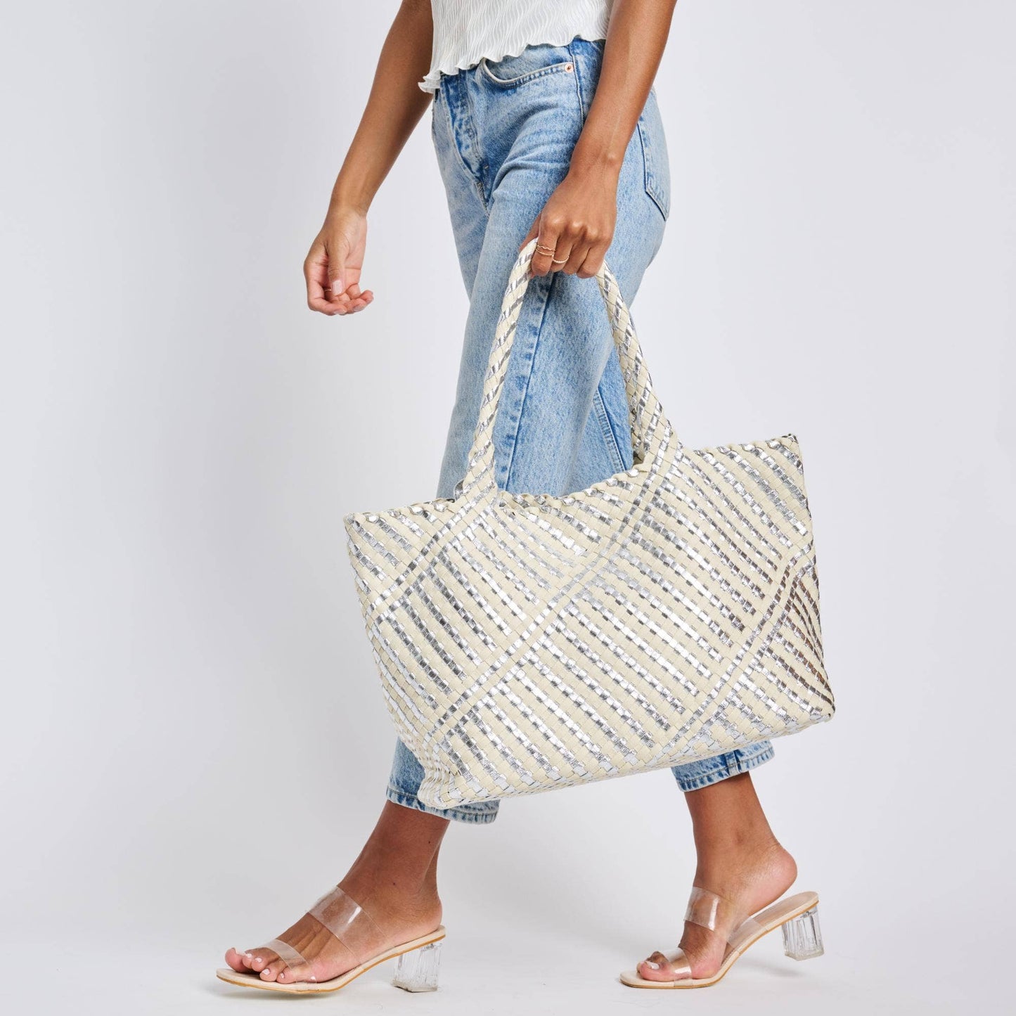 Solana Woven Tote: Black Ivory