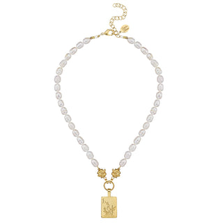 1 Bam Bird Mahjong Tile Pearl Necklace