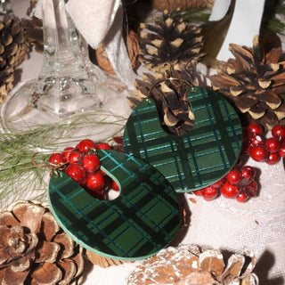 Evergreen Tartan Leo Leather Statement Hoop Earrings: Silver