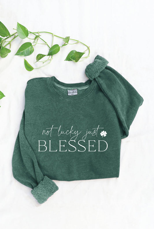 NOT LUCKY JUST BLESSED Mineral Graphic Sweatshirt: DUSTY FOREST