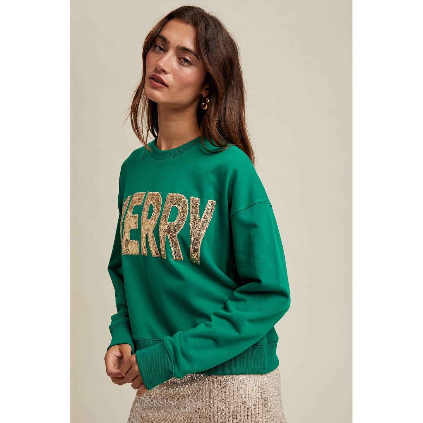 'MERRY' SEQUIN SWEATSHIRT: Red