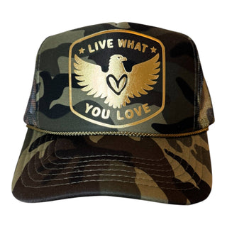Heart of an Eagle Trucker: CAMO - METALLIC GOLD