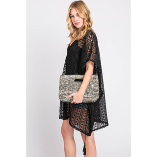 Mixed Color Straw Clutch Bag: Taupe