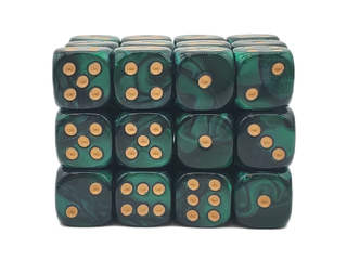 36ct 12mm D6 Dice Set: Vorpal - Green & Black w/ Gold
