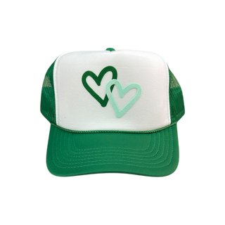 Double Heart Trucker Hat- White/Green