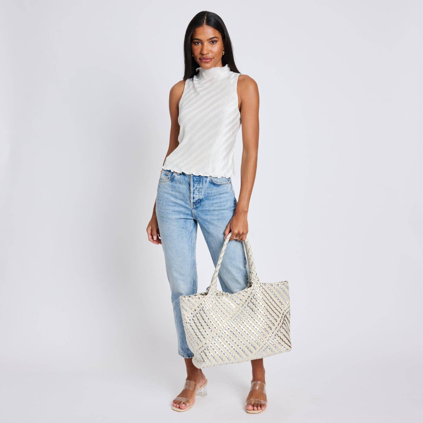 Solana Woven Tote: Black Ivory