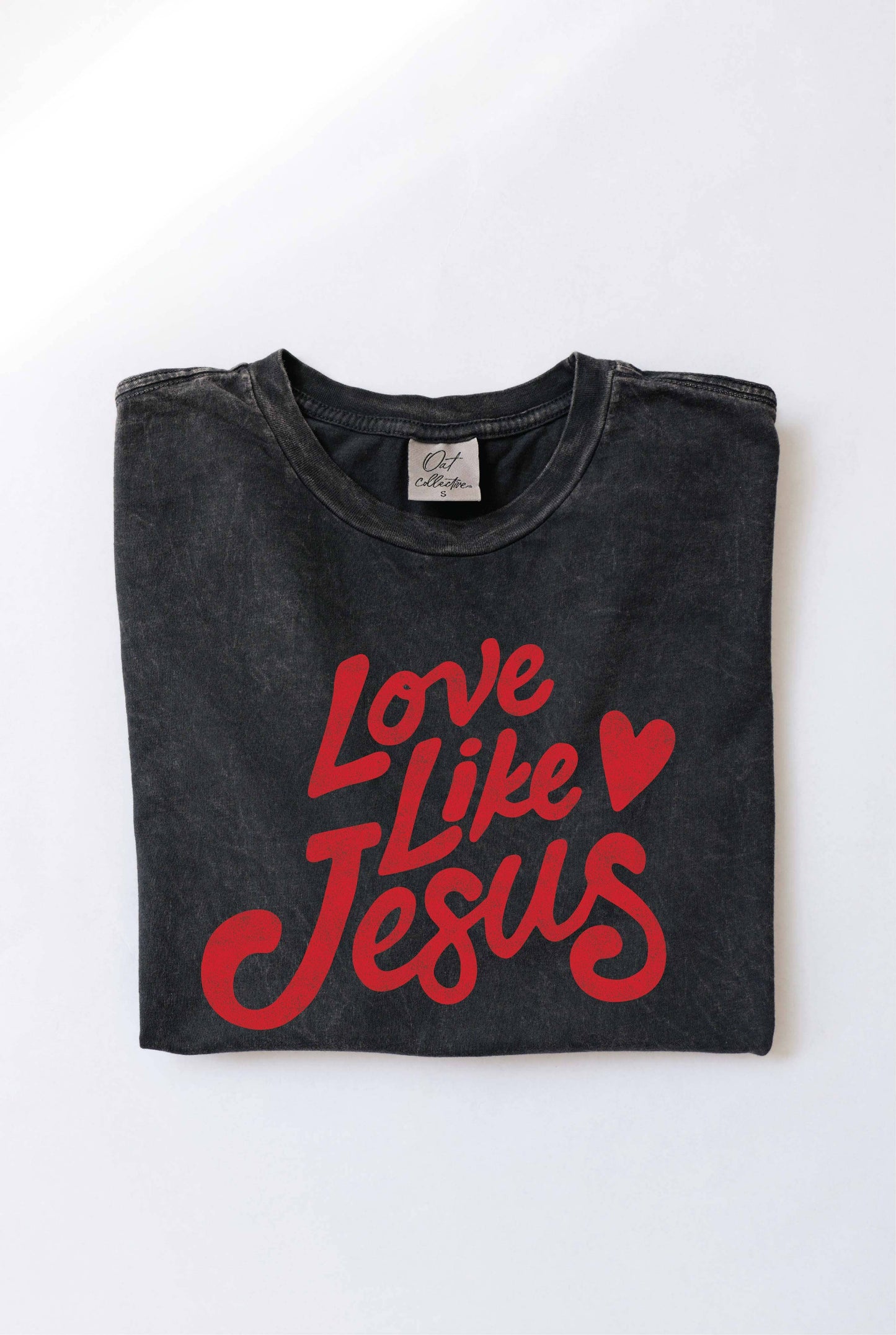 LOVE LIKE JESUS Mineral Washed Graphic Top: STORM / XL