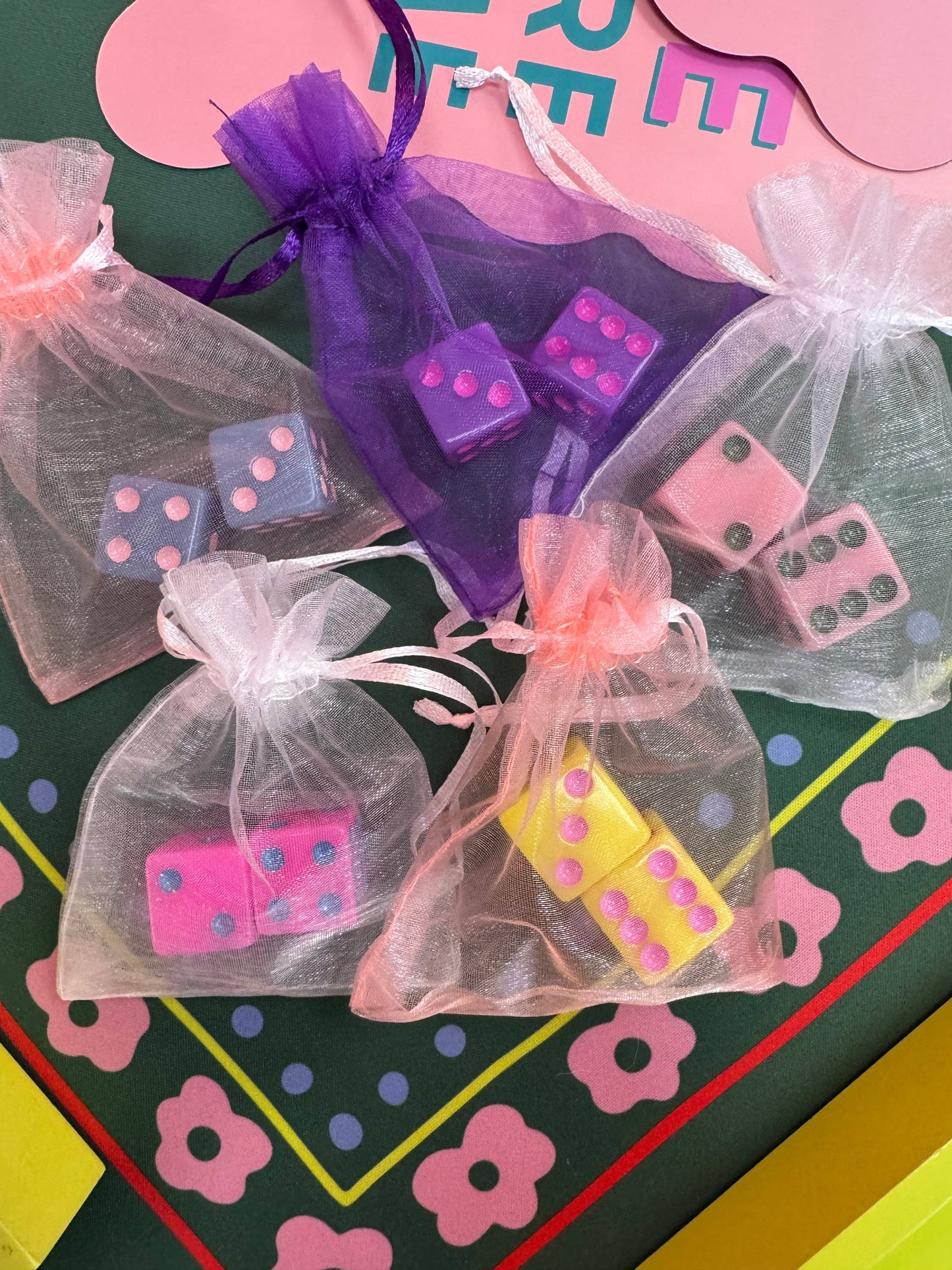 Dice (set of 2): Yellow with Pink