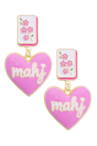 Mahj Cherry Blossom Tile Earrings in Light Pink & White