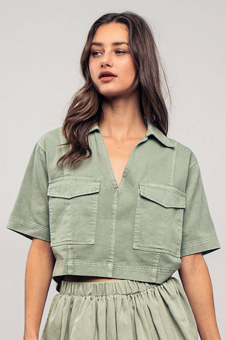 Pastel Collared Camp Shirt : ICE BLUE