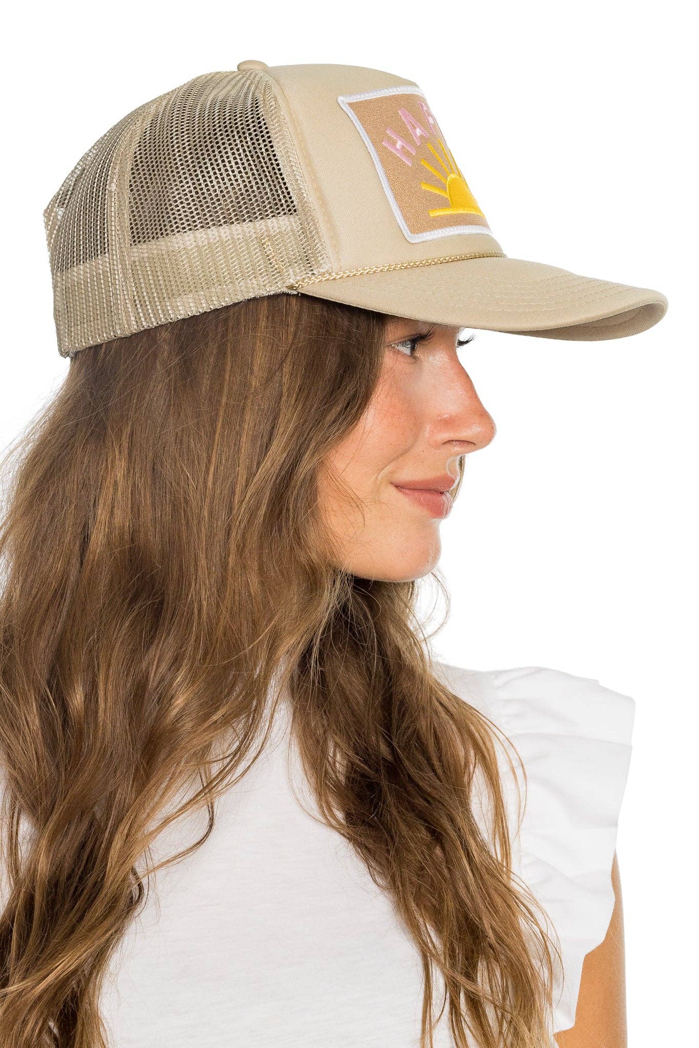 Happy Sun Trucker Hat: Tan