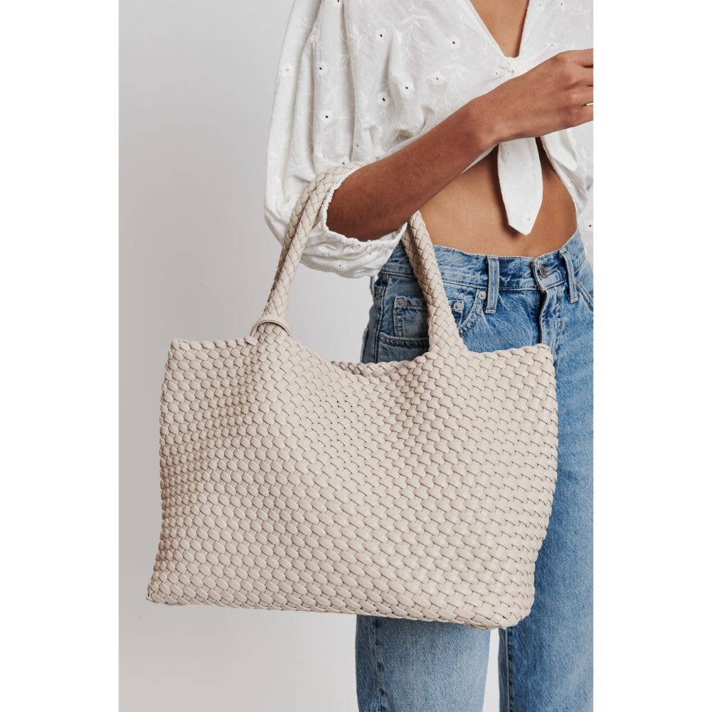 Solana Woven Vegan Leather Tote: Black