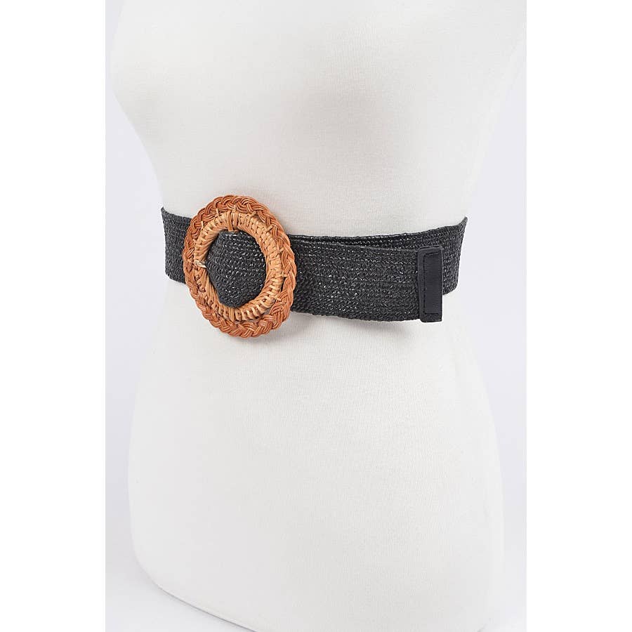 Bamboo Buckle Straw Belt: Black