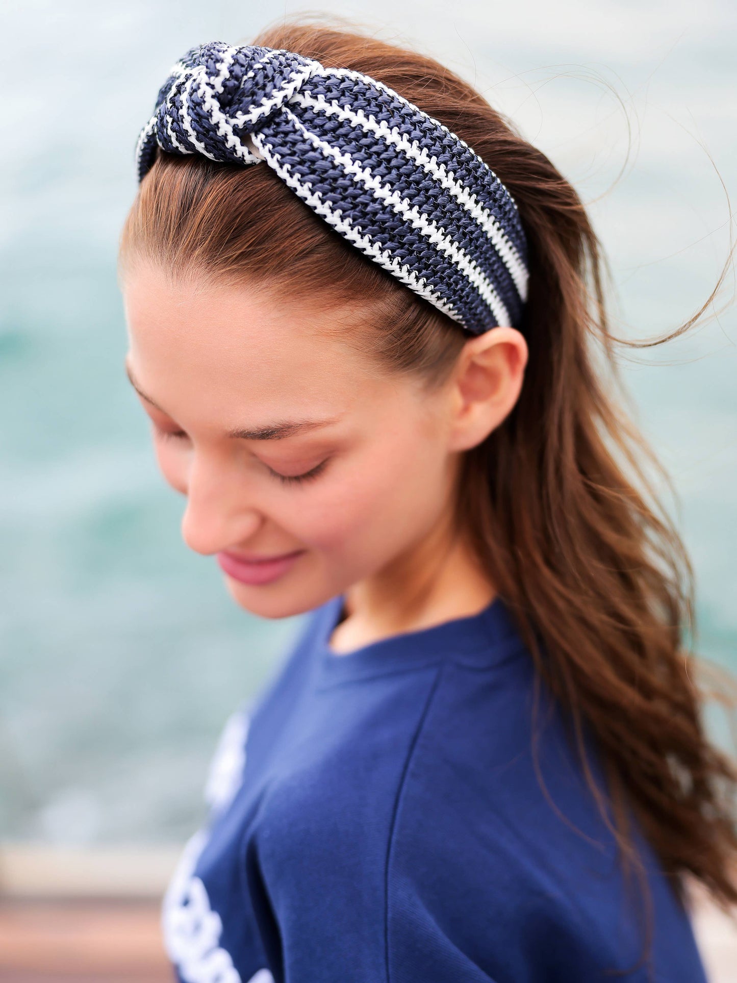 WOVEN STRIPE KNOTTED HEADBAND: Blue