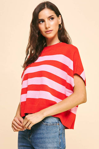 STRIPE SWEATER VEST - 4739WA: ORANGE/WHITE / S