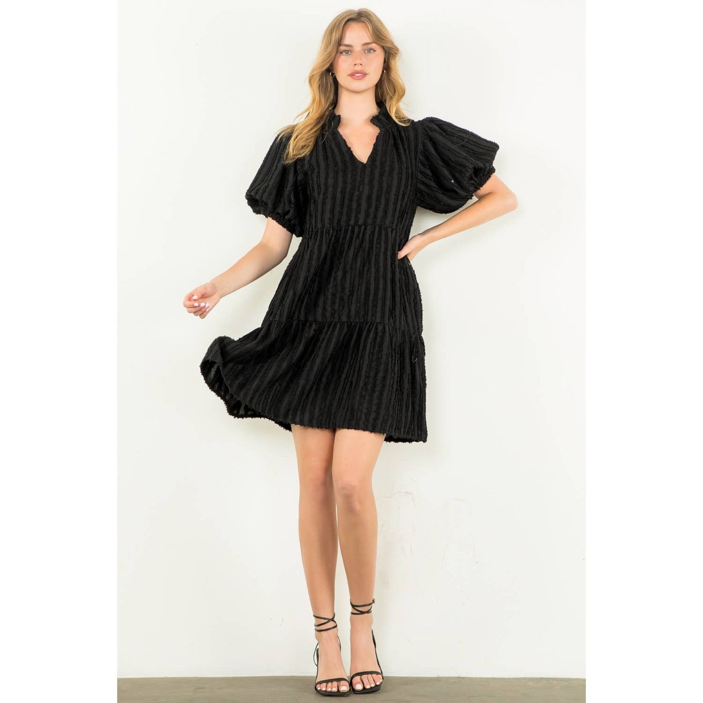 Stella Tiered Puff Sleeve Textured Dress