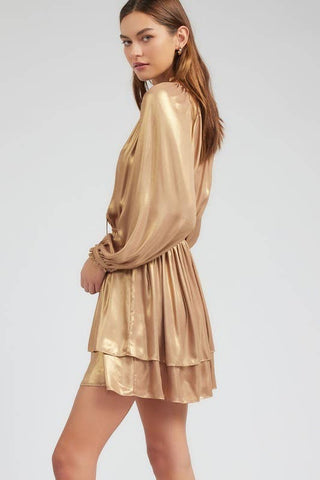 Gold Mini Dress W/ruffle Detail: Gold / S