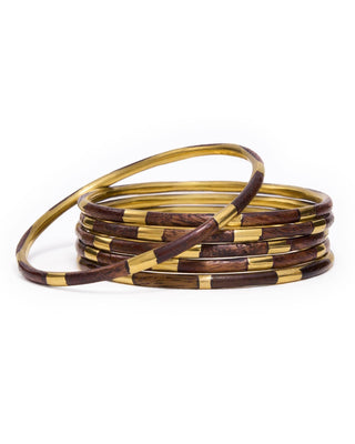 Katherine Bangle Set of 6 Wood + Brass