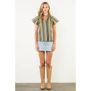 Stanton Short Sleeve Striped V-Neck Top