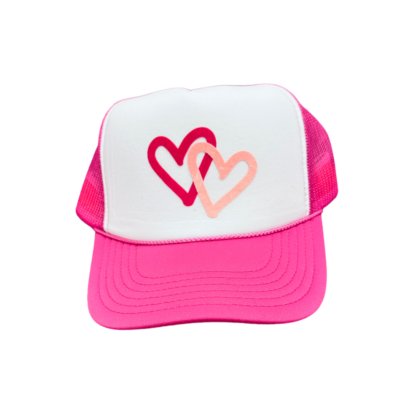 Double Heart White/Pink Trucker