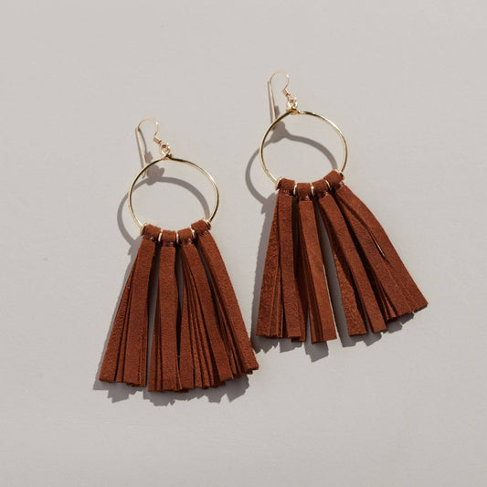 Tan Ravenna Tassel Hoop Earrings: Tan