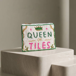 Queen Of Tiles Crown Beaded Coin Pouch: WHITE