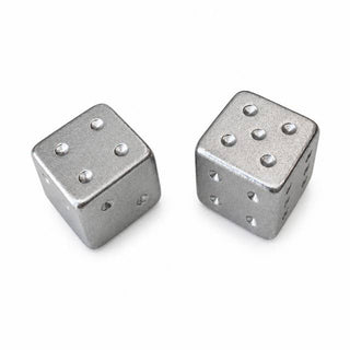 Gold and Silver Luxe Solid Metal Mahjong Dice Gift Ready: Silver