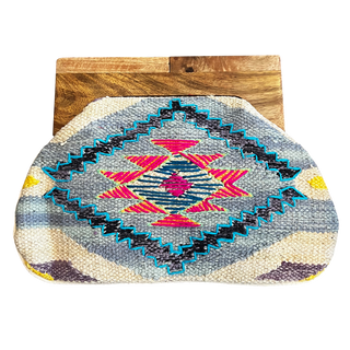 Ayla Woven Women's Clutch Bag with Wooden Handle