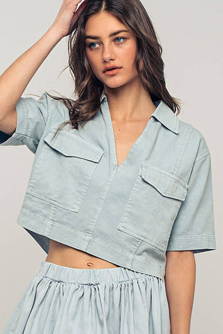 Pastel Collared Camp Shirt : ICE BLUE
