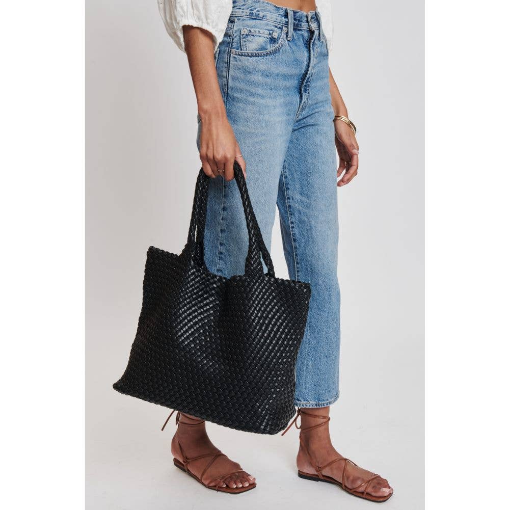 Solana Woven Vegan Leather Tote: Burgundy