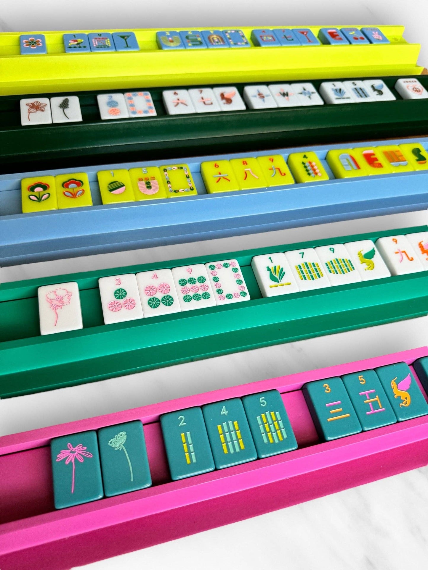 Mahjong Racks & Pushers (Set of 4): Oak