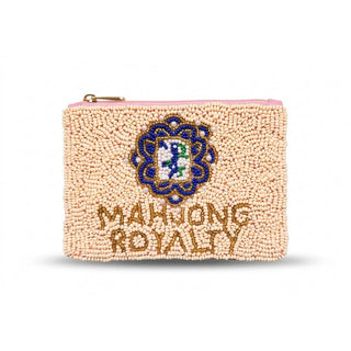 Mahjong Royalty Medallion Beaded Coin Pouch: PEACH