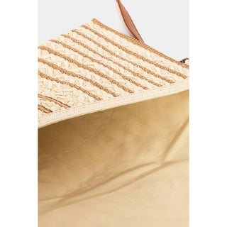 Rectangle Straw Striped Clutch Bag: Taupe